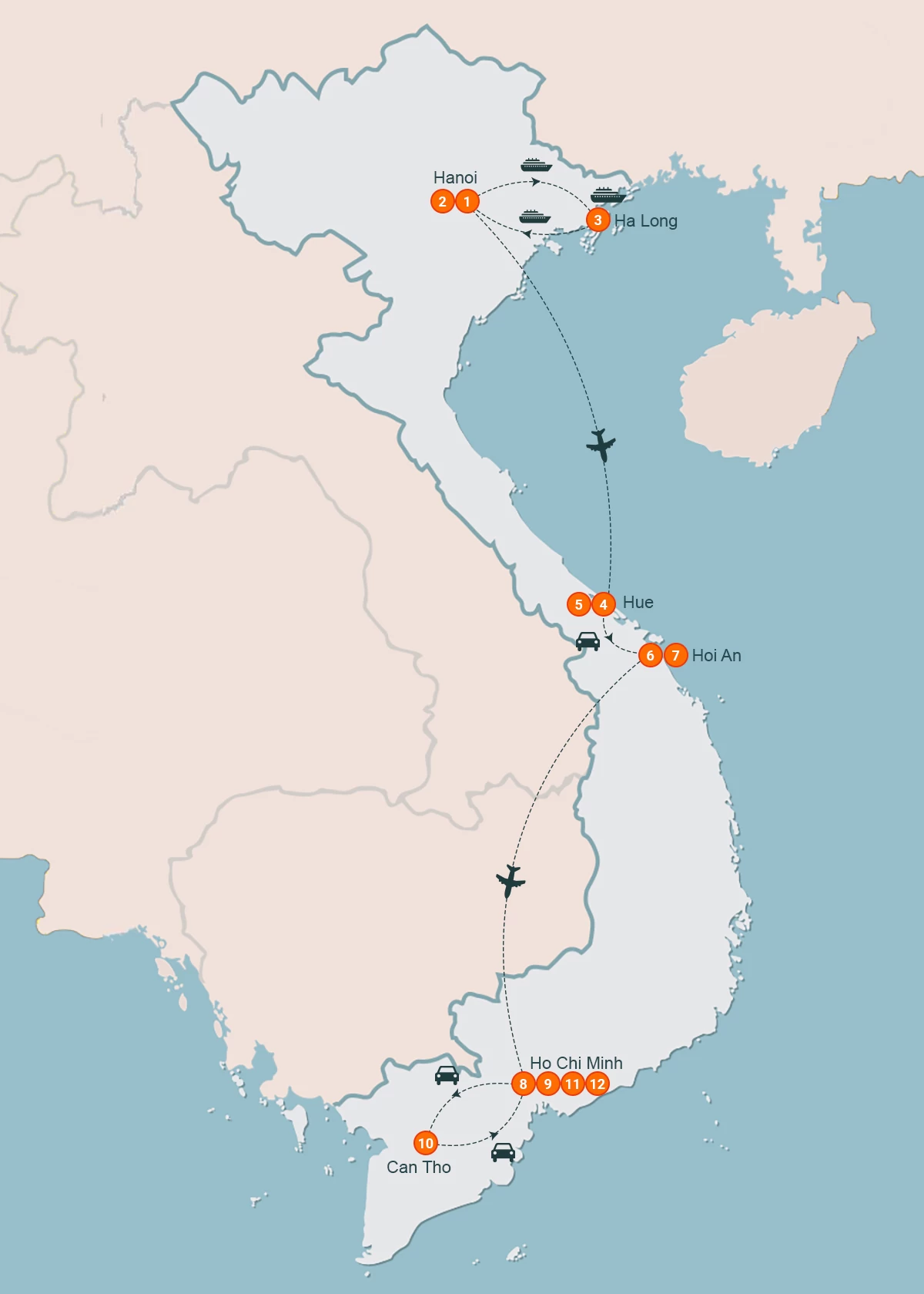 map Best Cultural & Heritage Vietnam 12 Days